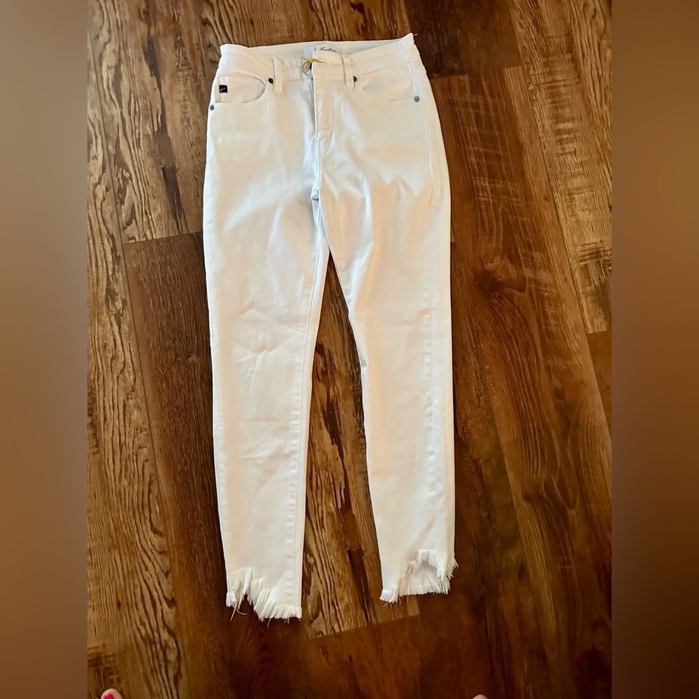 KanCan White High Rise Distressed Raw Hem Jeans
